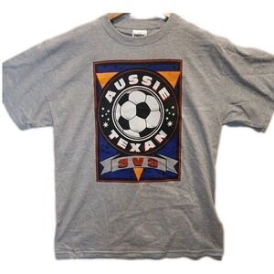 Tultex Mens Large Gray Aussie Texan‎ Soccer 3v3 Graphic T Shirt Tee